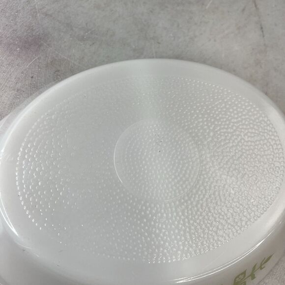 Vintage GlassBake Green Daisy Divided Casserole Dish Milk Glass 12” - Picture 5 of 13
